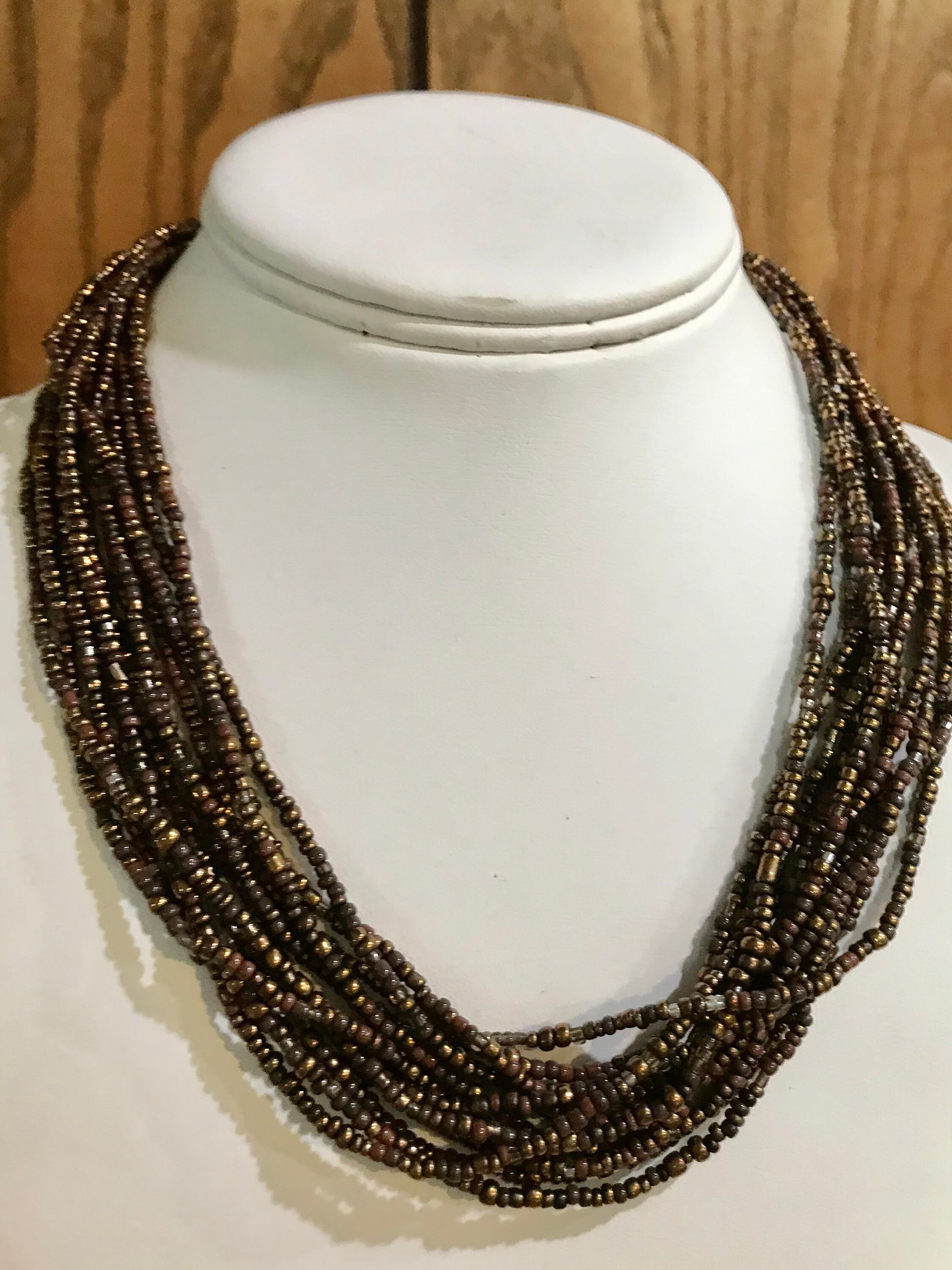 Vintage Brown Seed Beaded Necklace Belt Fring Vintage Brown Seed Bead Belt Necklace: 1980s Gold Tone - Etsy main image 3