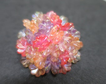 Pink Purple Peach Flower Brooch 1950's Plastic Bead Cluster Brooch Marked Hong Kong Hand Crafted Mid Century 1.5 inch Fashion Brooch