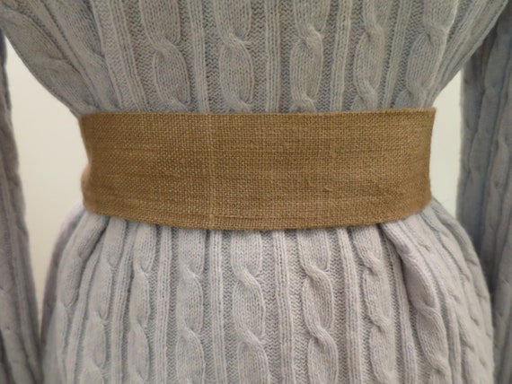 Taupe Brown Silk Cinch Belt Oval Silver Stripe Wo… - image 7