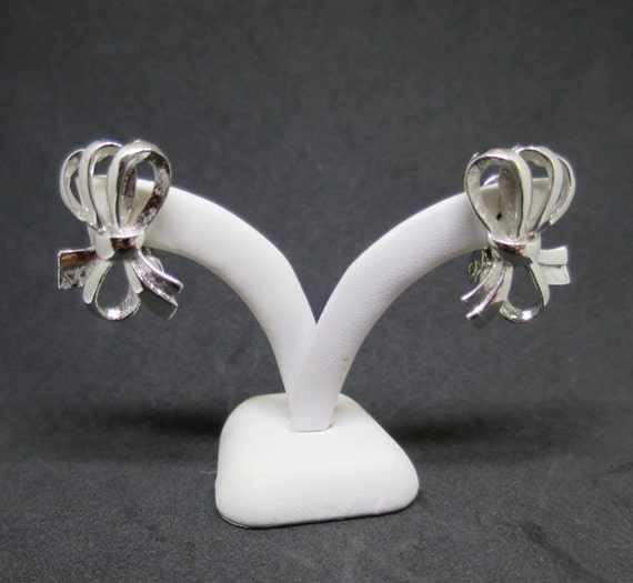 Monet Silver Bow Earrings Triple Tied Bows Vertic… - image 7
