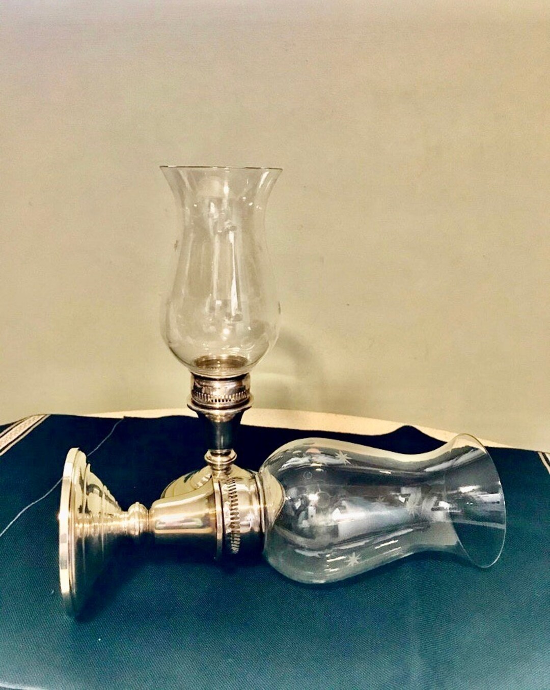 Sterling Silver Candlestick Pr. Cut Glass Hurricanes W/ Stars Etsy