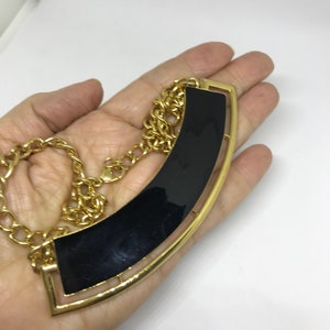 Monet Choker Necklace Black Enamel Curved Bar Panel w/ Openwork Gold Frame Pendant Vintage 1980's Fashion Gold Curb Chain Necklace 18 inches image 8