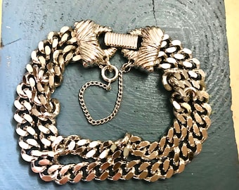 Goldette Silver Curb Chain Bracelet, Vintage 1970s Fashion, 7 inches
