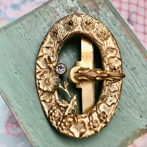 Ornate Gold Sash Buckle Floral Decorations Rhinestone Accent Vintage 1910-20's Dress Accessory Flapper Sash Pin/ Belt Buckle