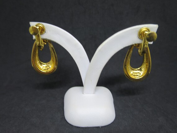 Napier Door Knocker Earrings Gold Cream Oval Hoop… - image 4