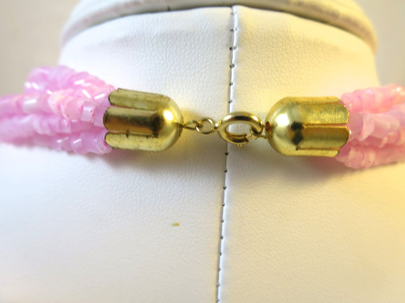 Pink Glass Bead Necklace 6 Strands Cut Glass Tube Beads Gold Etsy