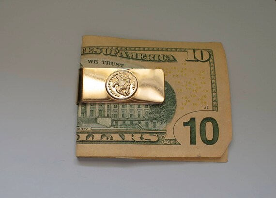 Gold Money Clip Faux Old Usa 1840 Coin Medallion Mid Century Bicentennial Issue Mens Accessory Vintage Pocket Money Holder