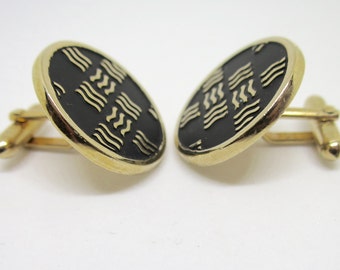 Boutons De Manchette Simon Carter - Design Bauhaus Lines - Noir Sur Bronze Blanc - Neuf Avec Étiquettes