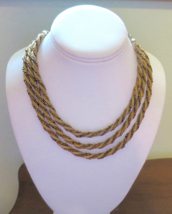 Gold Mesh Twist Choker Gold Beads 17 inches Lengt… - image 10