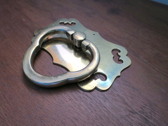 Cast Brass Drawer Pull Asian Style W Openwork Backplate Etsy
