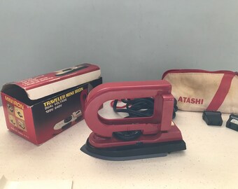 Vintage Mini Travel Iron Mid Century Trip Iron w/ Zipper Case + 2 Plugs Camper, Motorhome Traveler Mini Compact Iron 1960s