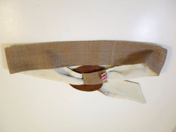 Taupe Brown Silk Cinch Belt Oval Silver Stripe Wo… - image 2