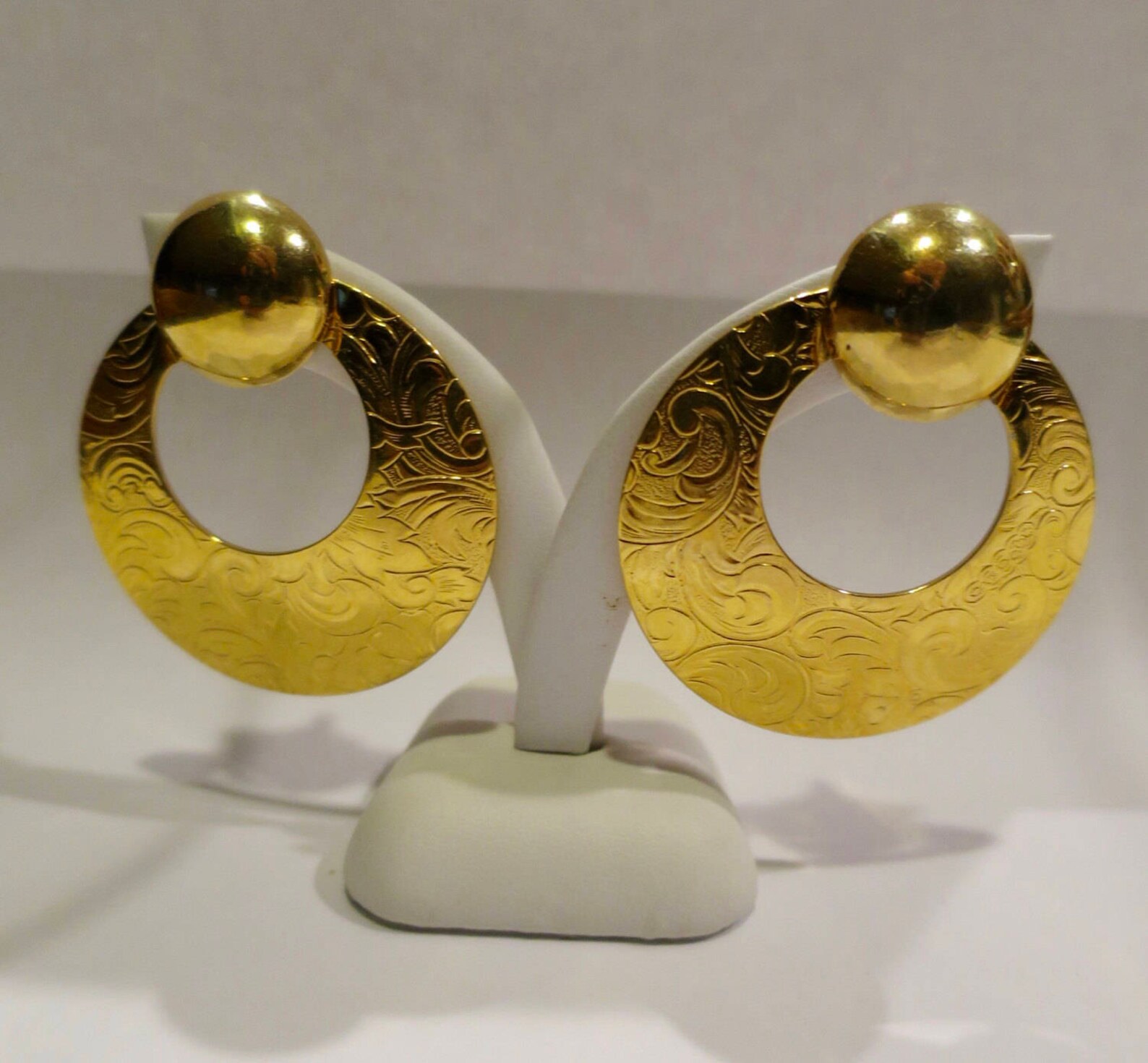 Gold Hoop Pierced Earrings Large Gold Button Post Earrings W/ Etsy