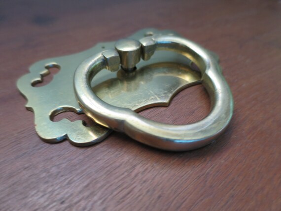 Cast Brass Drawer Pull Asian Style W Openwork Backplate Etsy