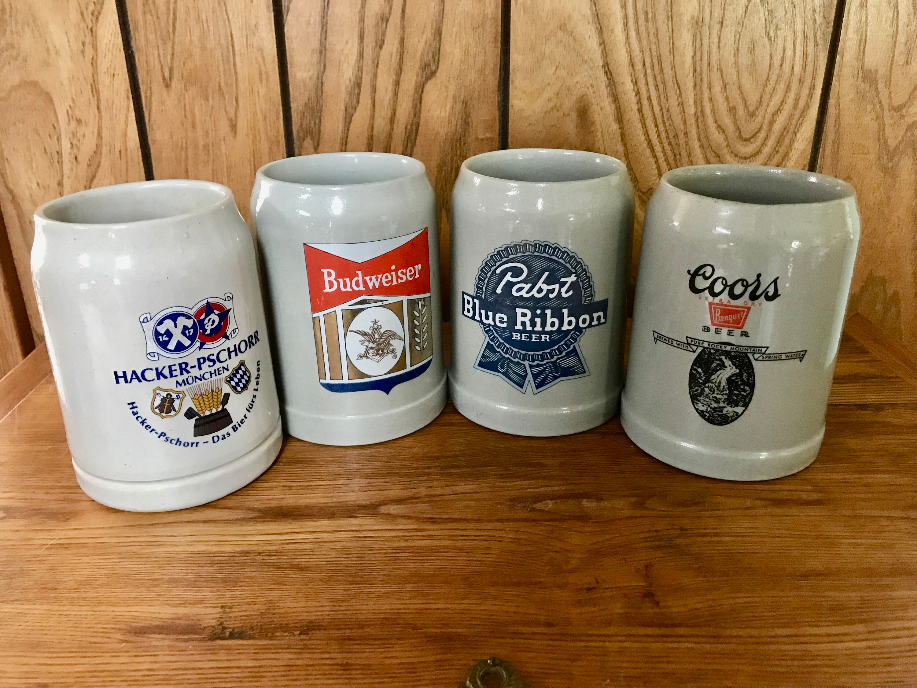 4 Stoneware Beer Steins .5 Liter Vintage 1950s West Germany