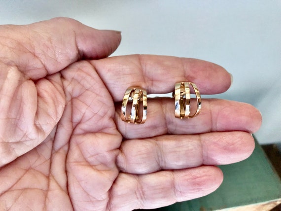 Napier Gold Hoop Earrings 3 Bar Round Hoops Vinta… - image 7