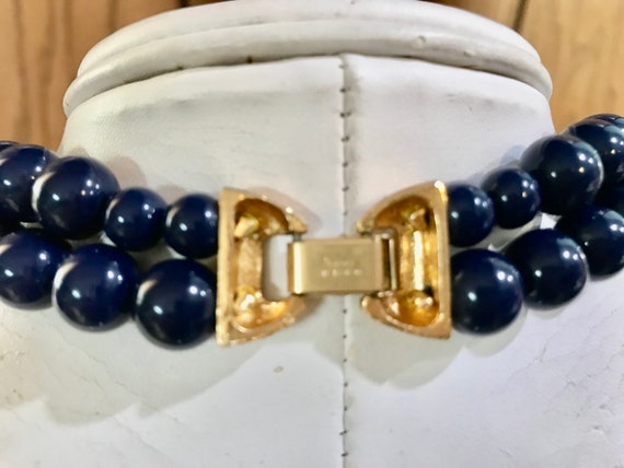 Napier Navy Bead Necklace Double Strand Gold Plat… - image 3