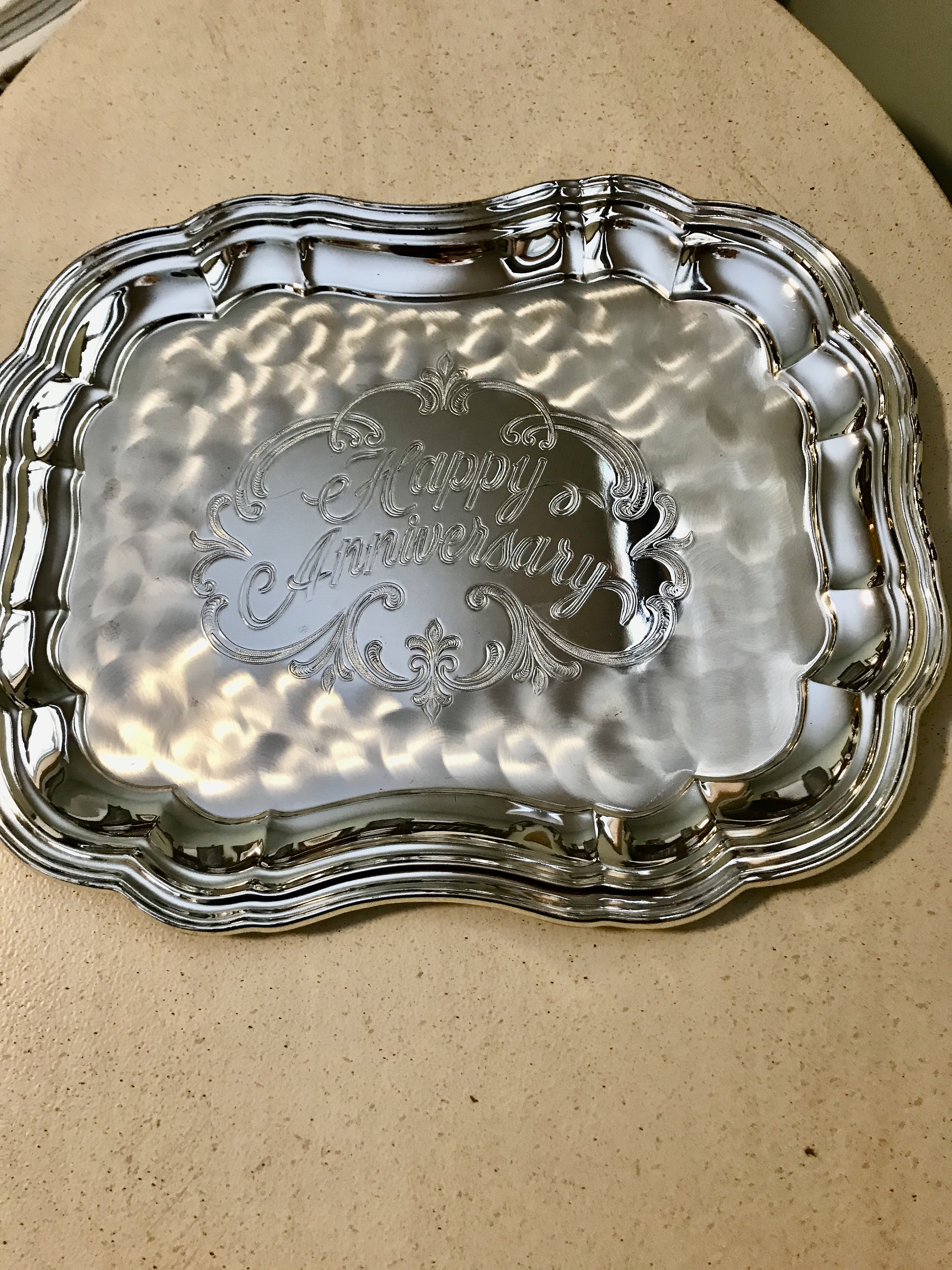 WMF Ikora Silver Tray Happy Anniversary Center Scallop