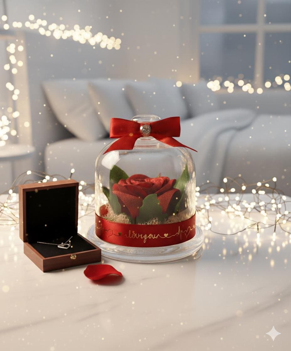 Eeuwige rozen, cadeauset met roos, voor Valentijnsdag