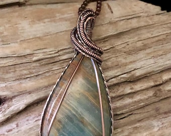 Lemurian Blue Calcite and Copper Pendant Necklace