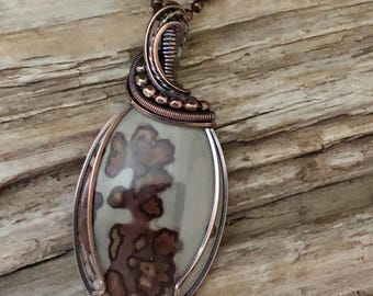 Coffee Bean Jasper and Copper Pendant Necklace