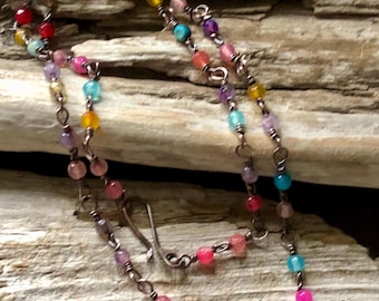 Agate and Copper Wire Beaded Necklace