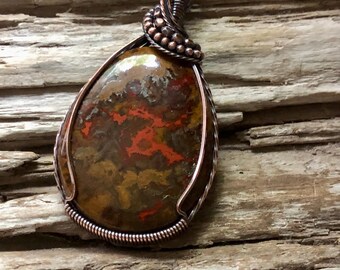 Seam Agate and Copper Pendant  Necklace