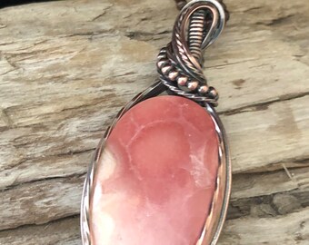 Rhodochrosite Pendant, Rhodochrosite Necklace, Pink Pendant, Wire Wrapped  Rhodochrosite Pendant, Natural Gemstone Pendant