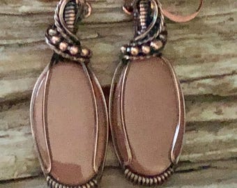Peach Moonstone and Copper Earrings