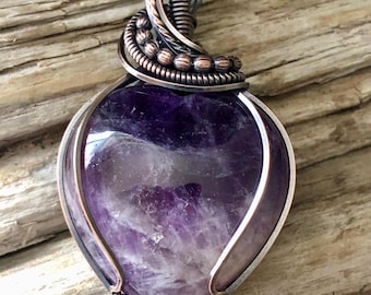 Amethyst and Copper Puffy Heart Necklace