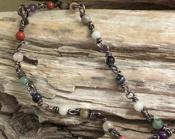 Gemstone and Copper Anklet, Multi Gemstone Anklet