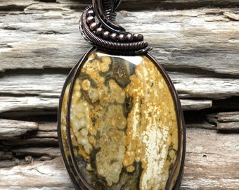 Ocean Jasper Pendant Necklace, Jasper Pendant, Ocean Jasper and Copper Pendant