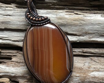 Brown Banded Agate Pendant, Dark Brown Agate Pendant