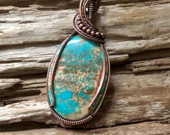 Blue Sea Sediment and Copper Pendant Necklace