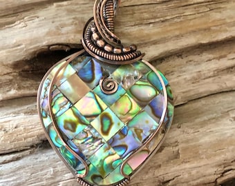 Abalone Shell and Copper Heart Pendant