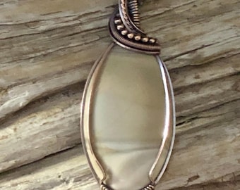 Copper Wire Wrapped Polish Flint Pendant Necklace
