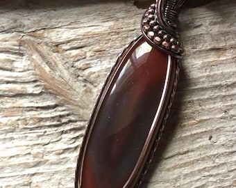 Botswana Agate Pendant Necklace, handmade copper jewelry, made in Canada