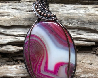 Pink Banded Agate Pendant, Pink Agate Necklace, Pink Pendant, Handmade Jewelry