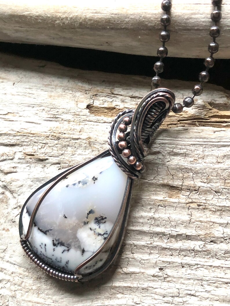 Dendritic Opal Pendant, Dendritic Opal Necklace, Dendric Opal Pendant, Black and White Pendant image 8