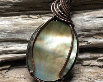 Mother of Pearl Pendant Necklace, Mother of Pearl and Copper Necklace