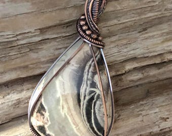 Copper Wire Wrapped Rainbow Jasper Pendant