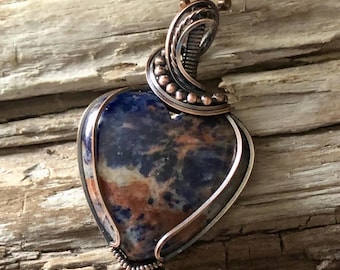 Sodalite Heart and Copper Pendant Necklace