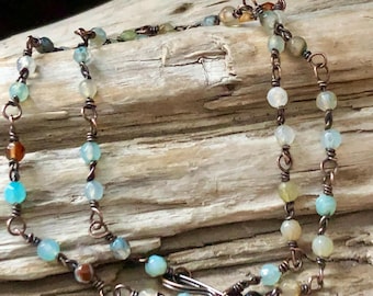Agate and Copper Wire Beaded Necklace