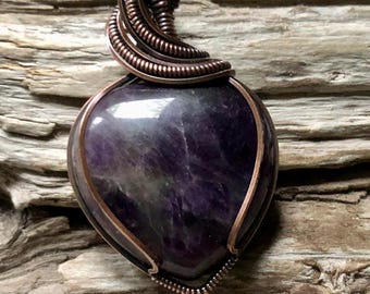 Amethyst and Copper Puffy Heart Necklace