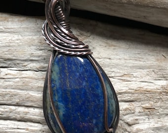 Lapis Lazuli Pendant, Wire wrapped lapis lazuli, Lapis Lazuli Necklace, Blue Necklace