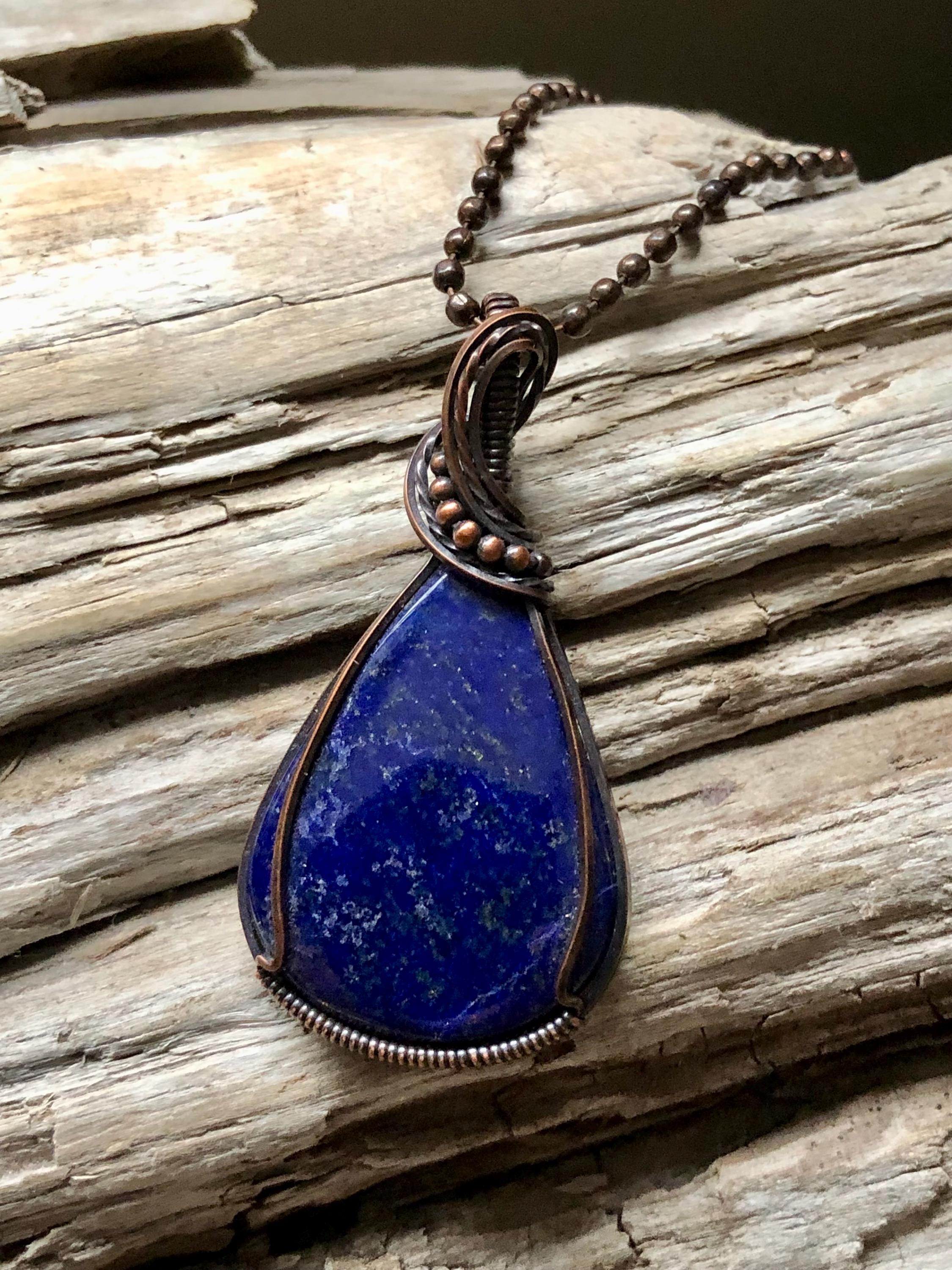 Lapis Lazuli Pendant, Wire wrapped lapis lazuli, Lapis Lazuli Necklace, Blue Necklace