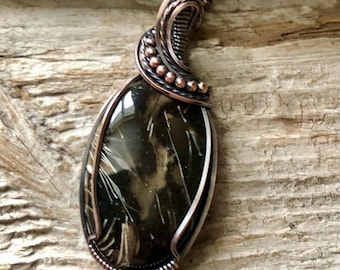 Feather Agate Copper Pendant Necklace: Stone of Balance