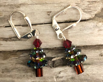 Pendientes de árbol de Navidad de Swarovski, hechos a mano en Canadá