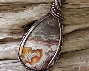 Crazy Lace Agate Copper Pendant Necklace: Handmade in Canada