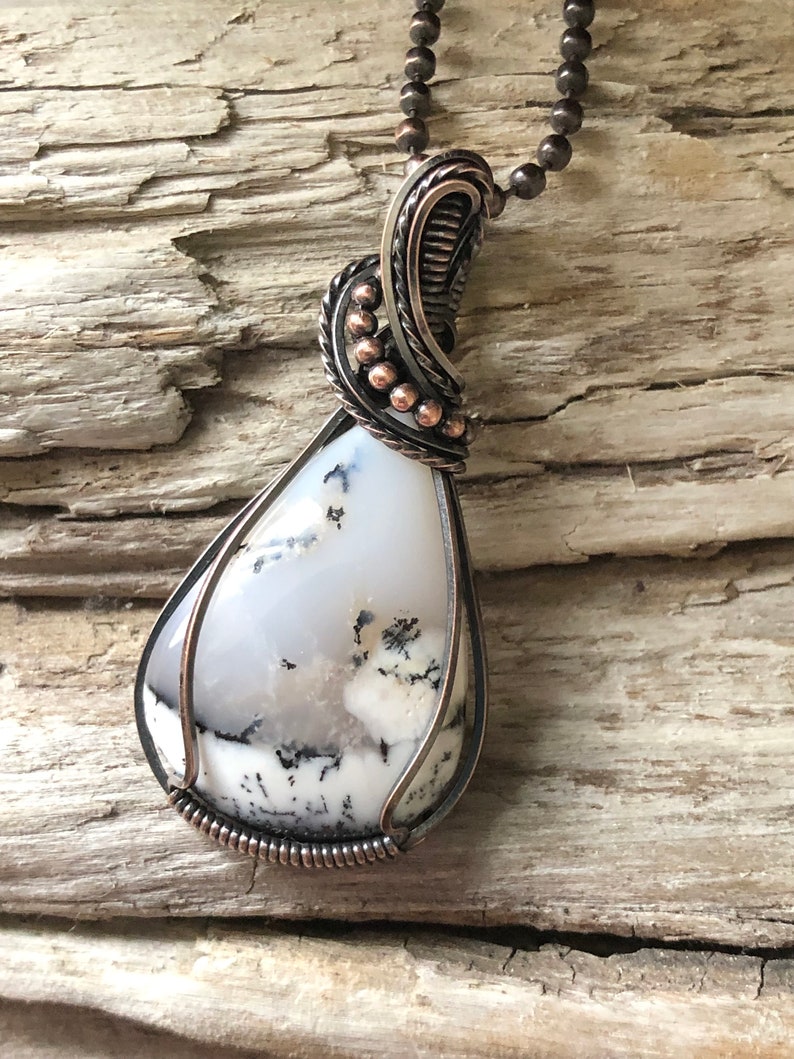 Dendritic Opal Pendant, Dendritic Opal Necklace, Dendric Opal Pendant, Black and White Pendant image 1